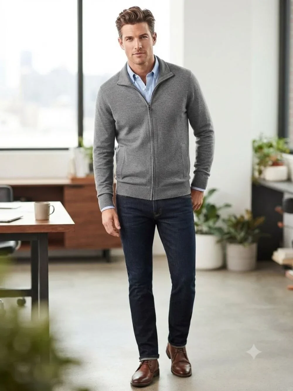 Banana Republic Merino Wool Gray Full Zip Pocket Mock Cardigan Size M